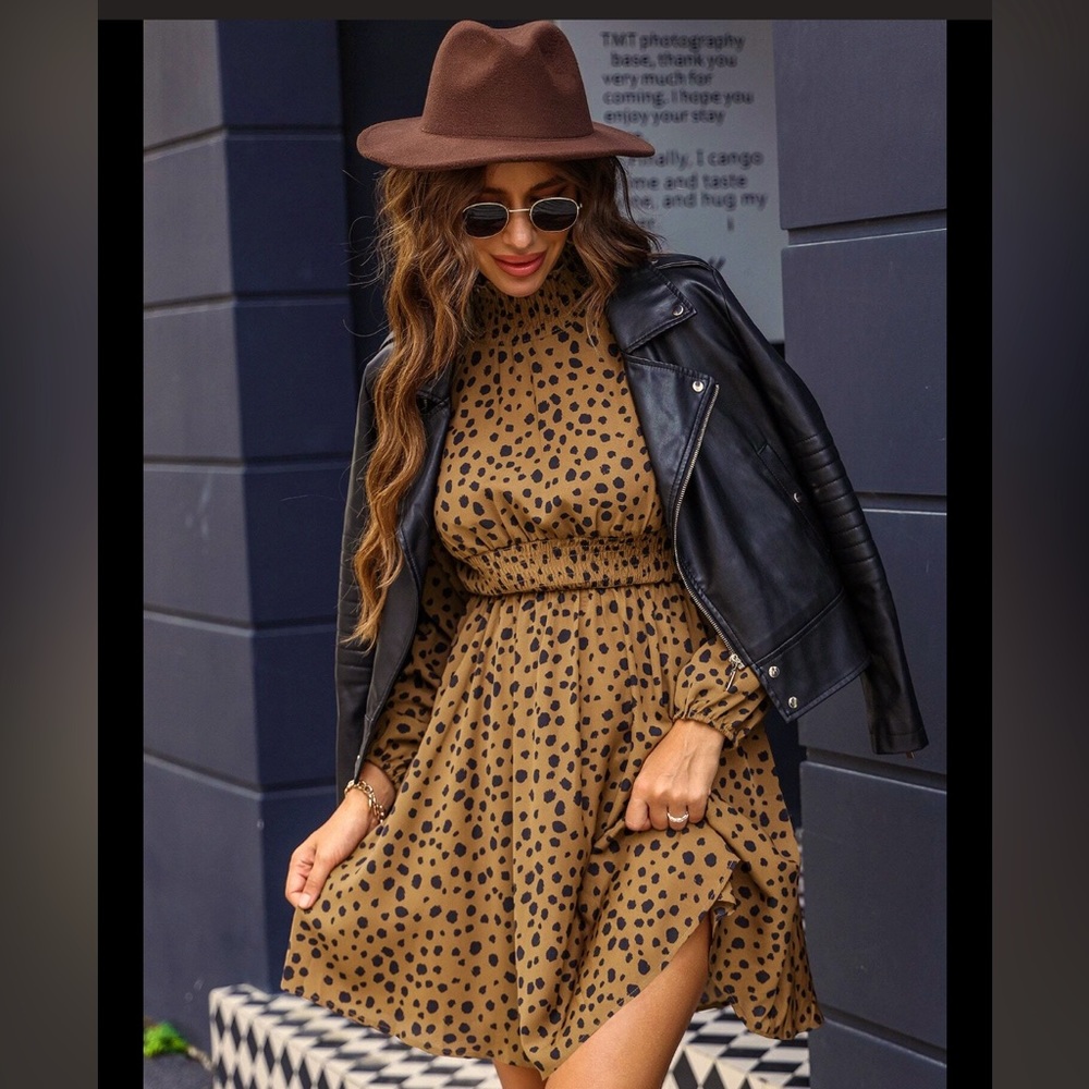 Shein Curve mock neck polka dot dress.